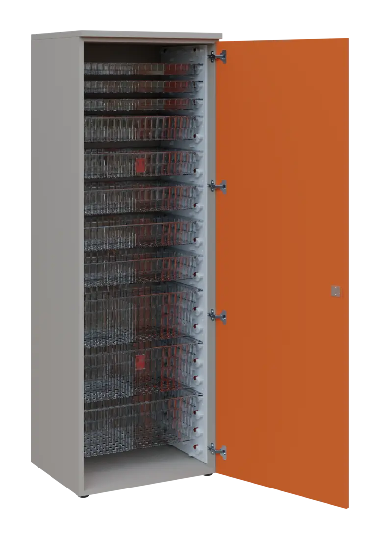 EUROMEDICA D - 66 TRANSPARENT skříň léková boxová, 1-dveřová, pravá, 1950x660x535, korpus šedý, dvíř
